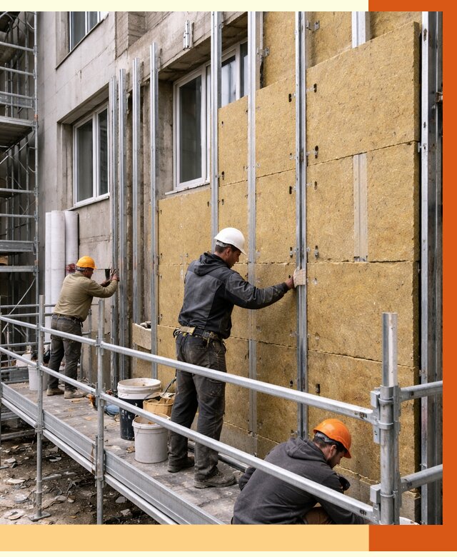 Утепление вентилируемого фасада в Рузаевке от 5806 руб/м2 — монтаж и утепление вентфасад | ТепломастерРзв